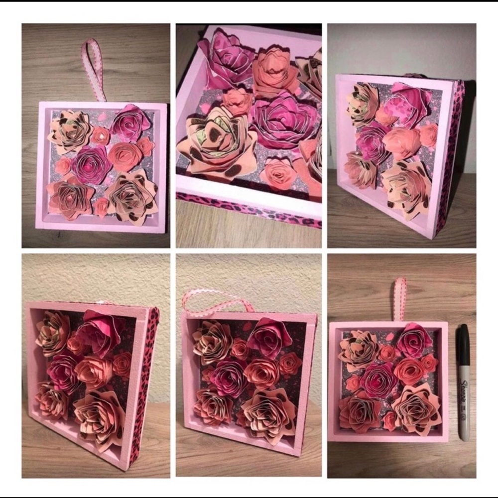 Handmade 3d Paper Flower Shadow Box Wall Hanging